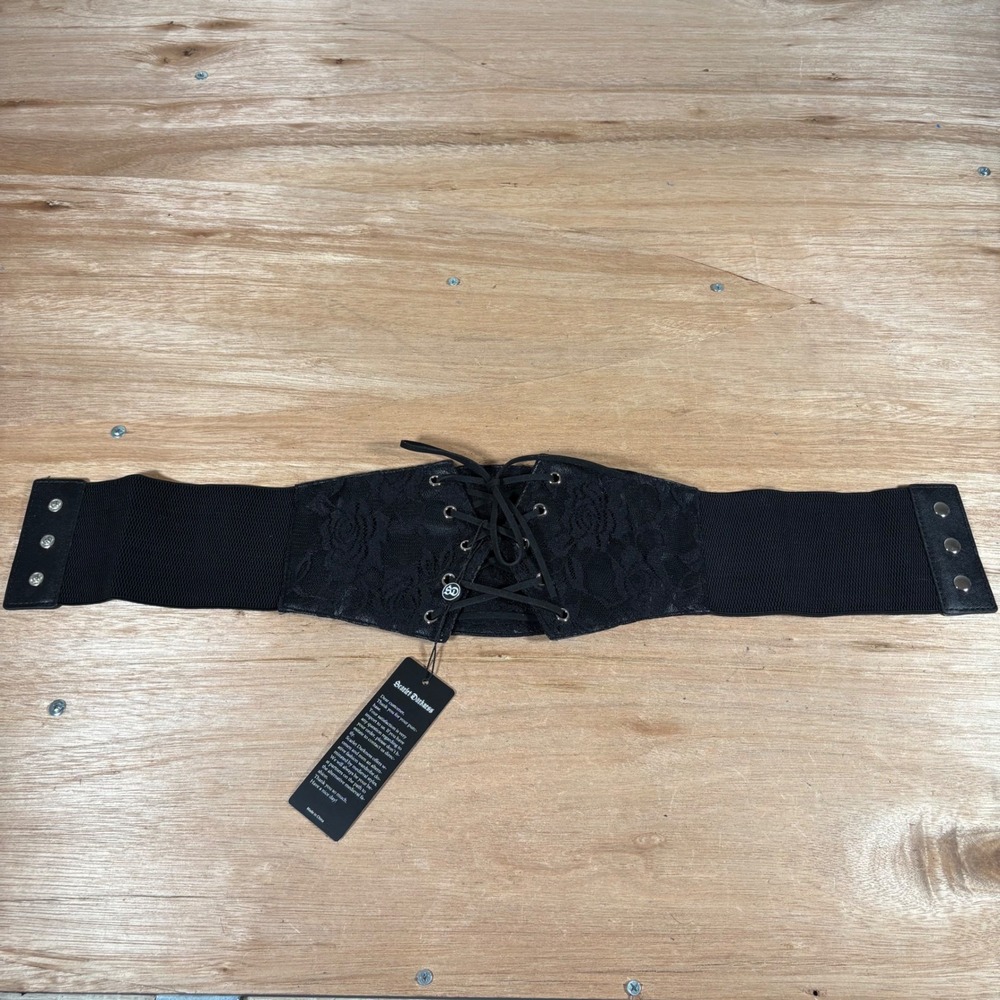 Scarlet Darkness Black Lace Up Corset Cinch Belt Faux Leather Elastic Size S